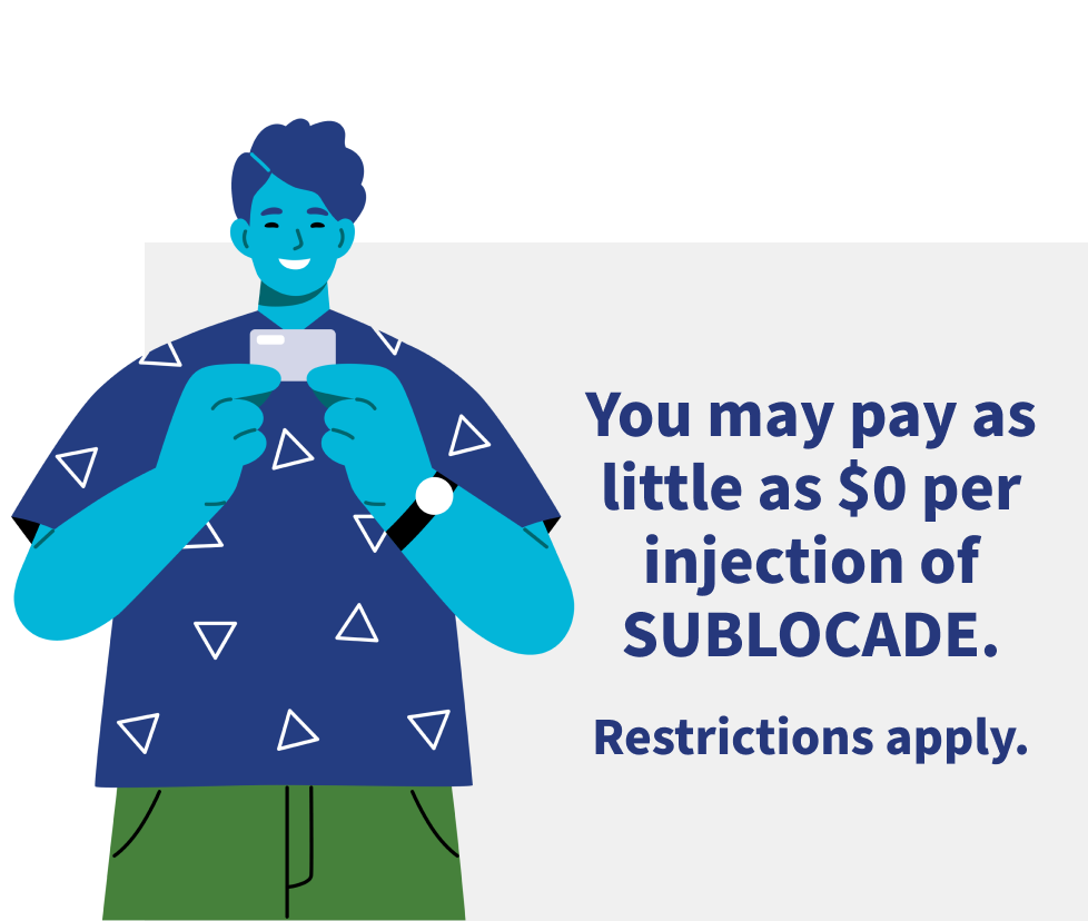 You may pay as little as $0 per injection of SUBLOCADE. Restrictions apply.